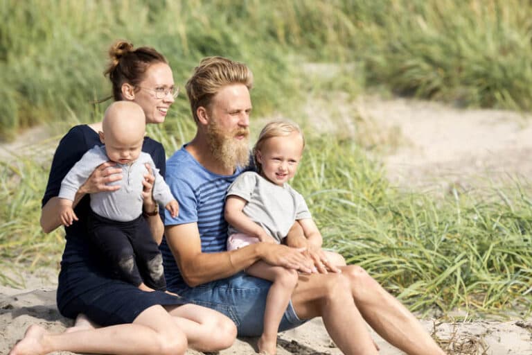 Familj på campingen Björkäng i Varberg.